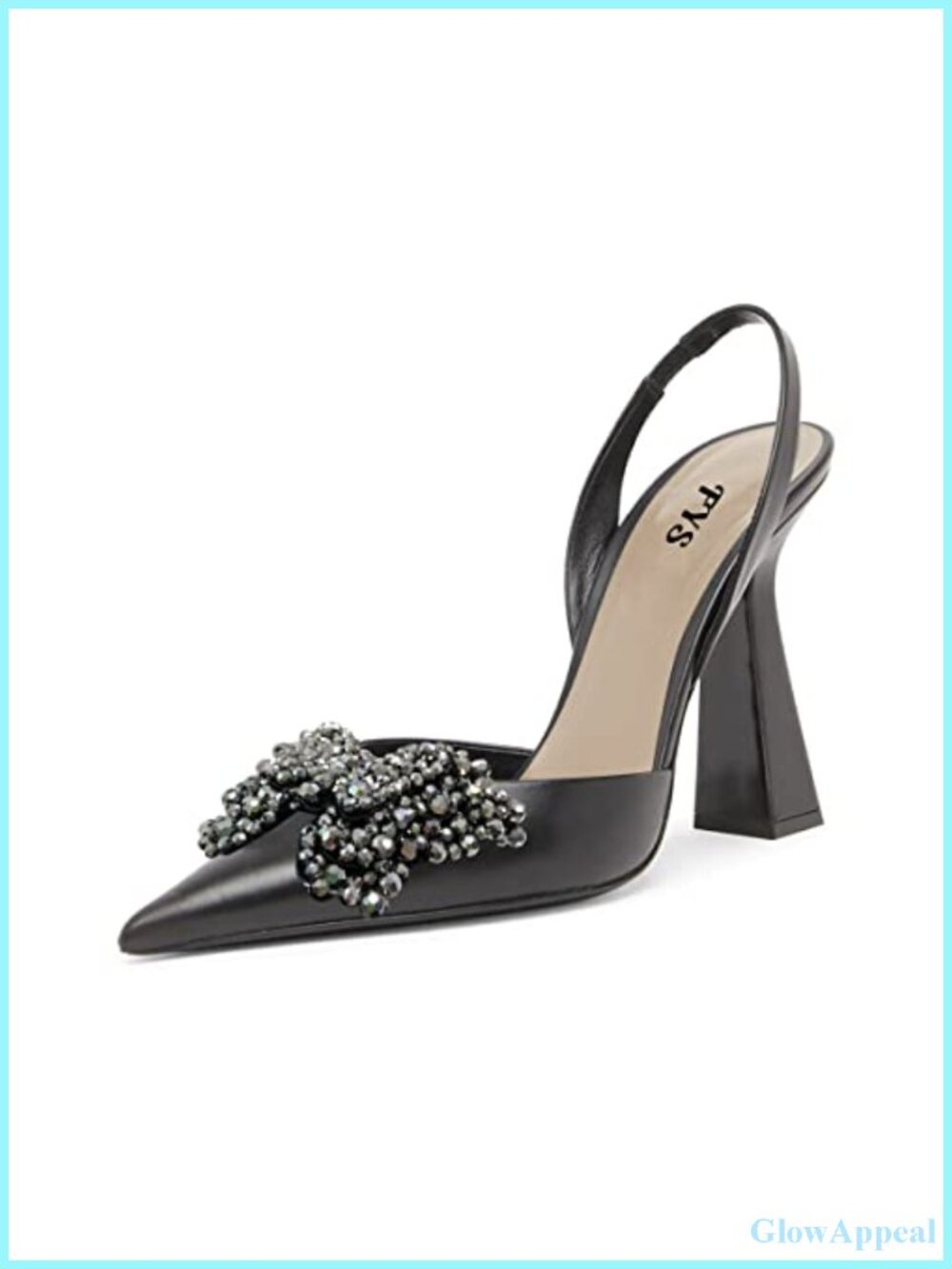 Faux Leather Pointed Toe Rhinestone Slingback Block Heel Pumps